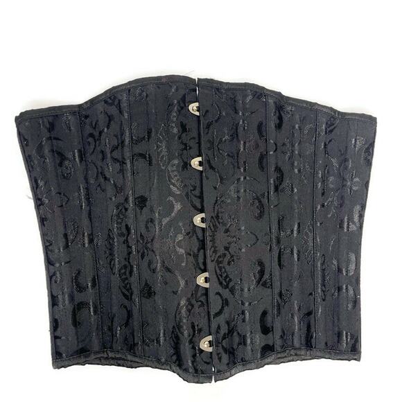 CHARMIAN Women's Classic Black Satin Corset Floral Witchy Steampunk Whimsigoth S - Picture 1 of 5